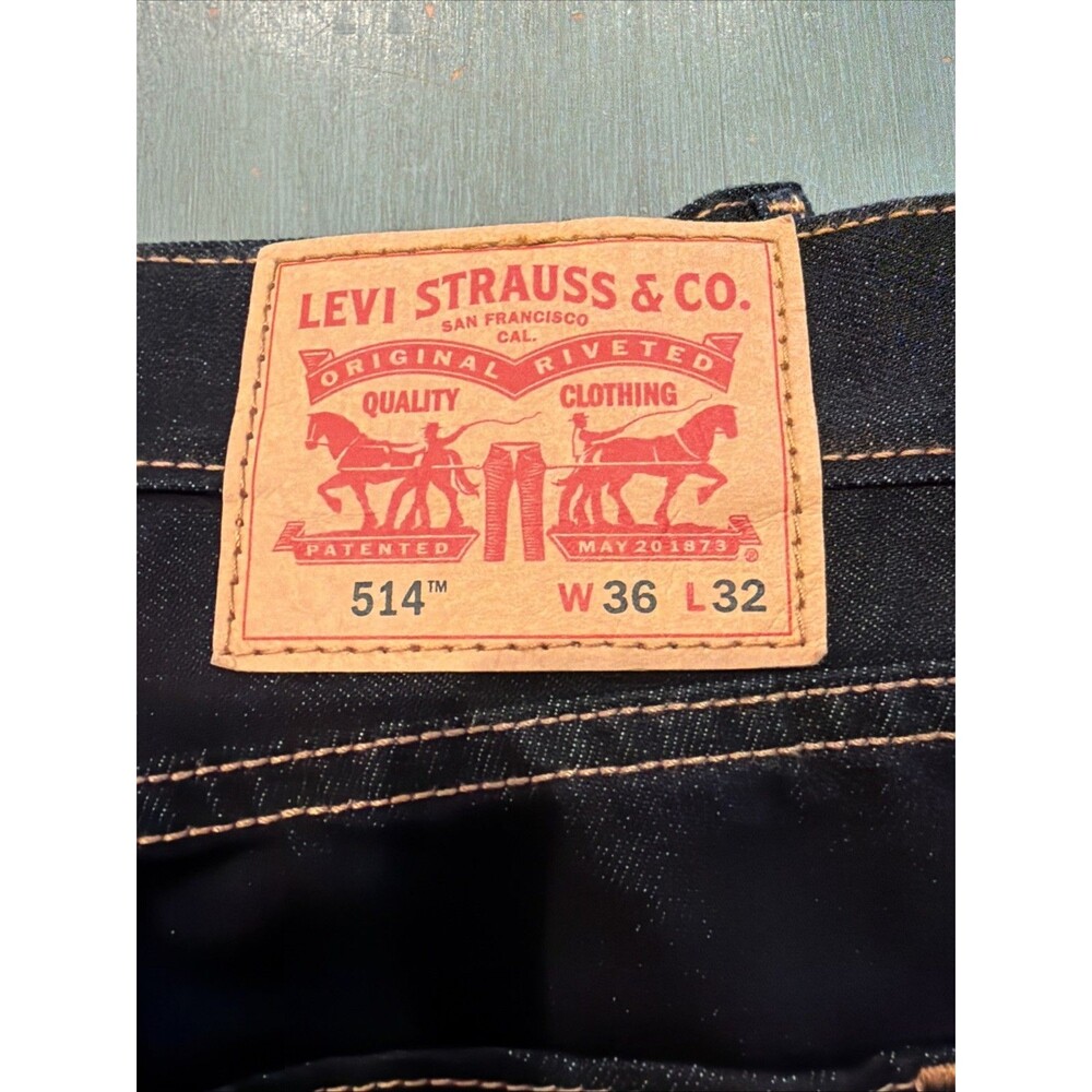Levi’s 514 Straight Fit Jeans Black Dark Wash W36 L32‎ Original Riveted - Picture 9 of 10